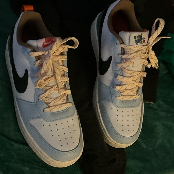 Nike Shoes - Nike White and Light Blue Sneakers with Black Swoosh
